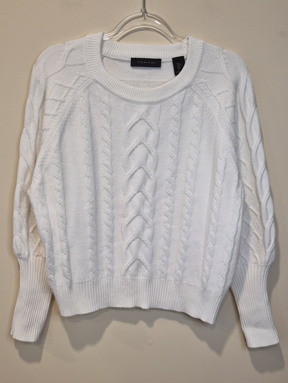 Tahari White Cable Crewneck Sweater